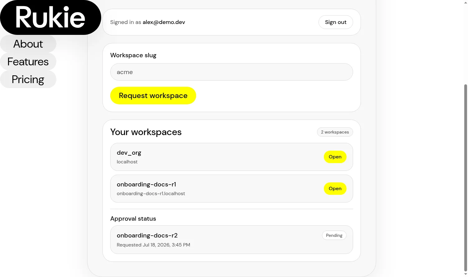 Pending workspace approval